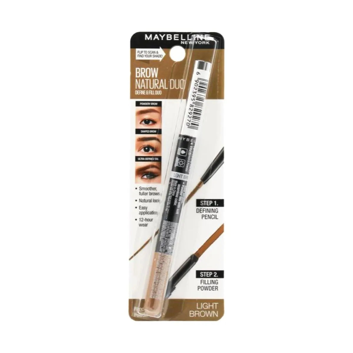 Maybelline Brow Duo Light Brown – 2-in-1 Carded Pencil & Powder