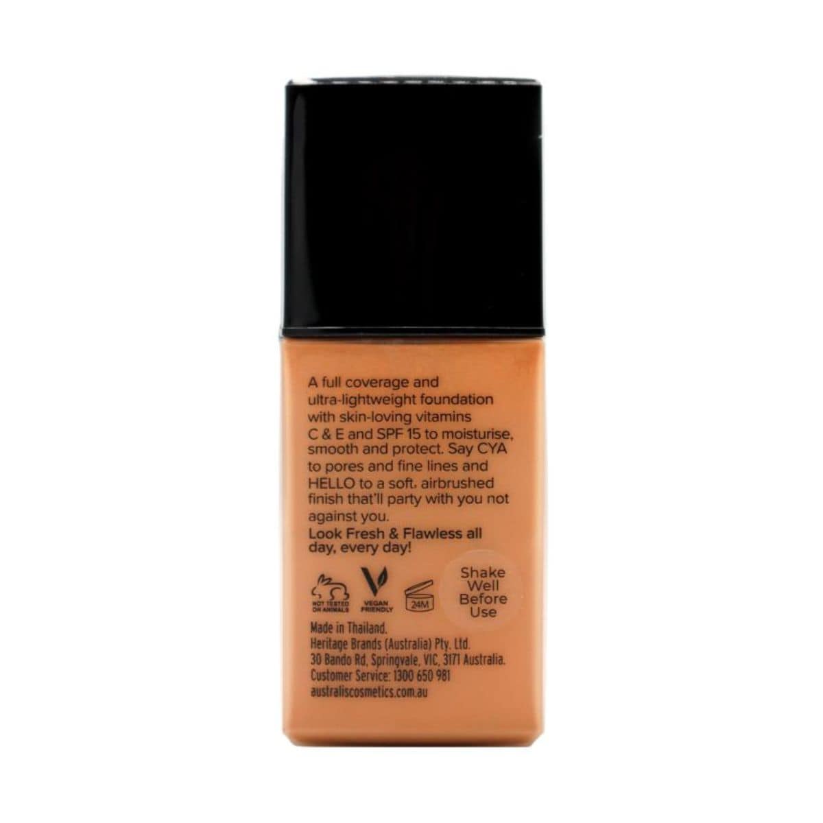 Australis Fresh & Flawless Full Coverage Foundation SPF15 30ml - Caramel | Discount Brand Name Cosmetics  